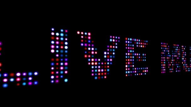 Live music colorful led text over black — Stock Video