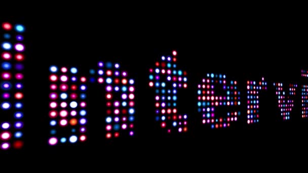 Interview colorful led text over black — Stock Video