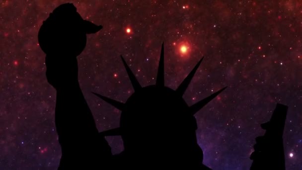 Άγαλμα της ελευθερίας ενάντια στα αστέρια τη νύχτα — Αρχείο Βίντεο
