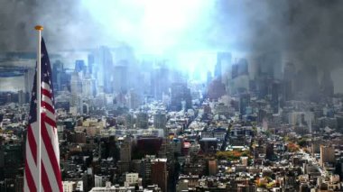 Büyük şehirde Amerikan bayrağı dalgalanıyor ve fırtınaya yenik düşüyor