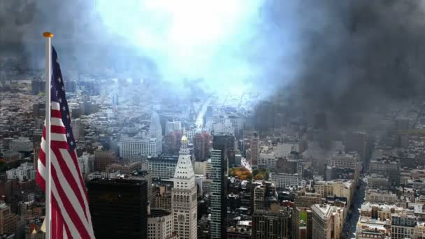 ABD bayrağı New York 'ta dalgalanır ve fırtınaya karşı düşer — Stok video