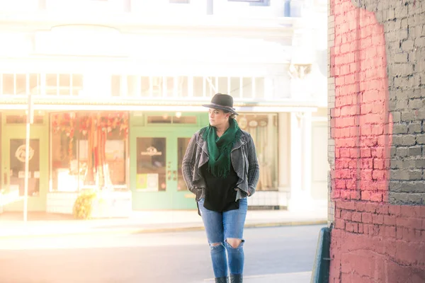 Woman Walking on City Street Royalty Free Stock Photos