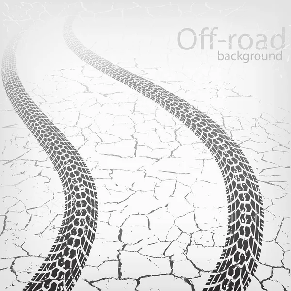 Trace of the tires on cracked road — Stock Vector