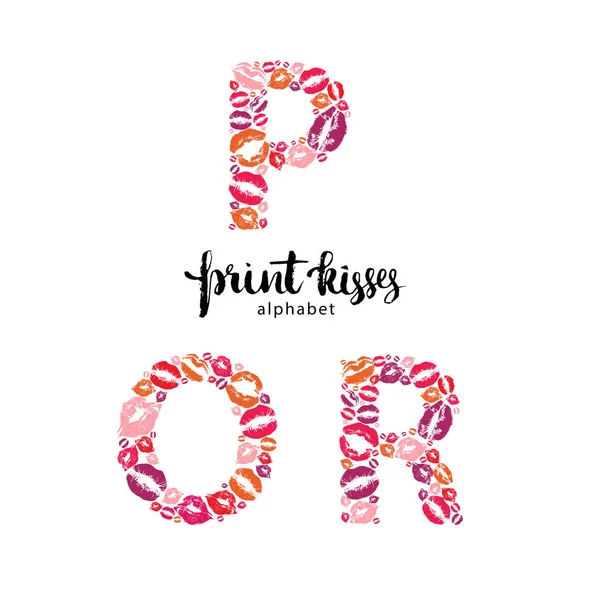 Set of letters  P, Q and R made from print kisses — Stock Vector