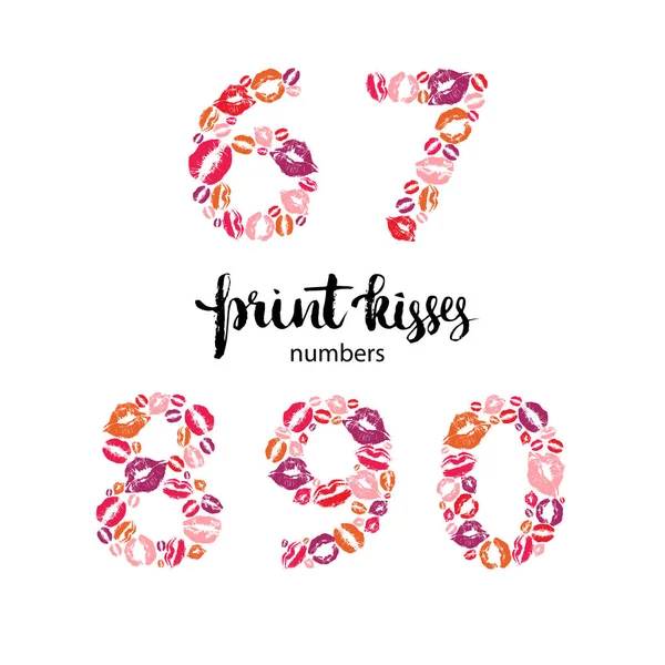 Conjunto de números feitos a partir de beijos de impressão —  Vetores de Stock