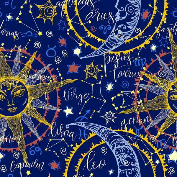 Hand drawn astrological pattern — Stock Vector