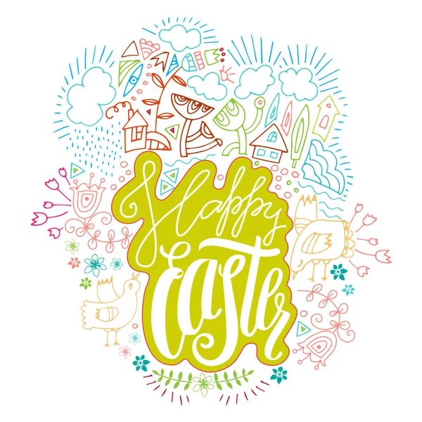 Happy Easter doodle kolorowe karty — Wektor stockowy