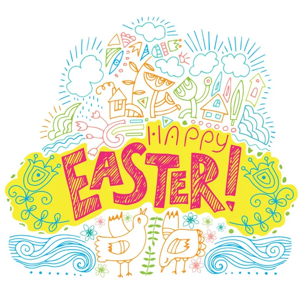 Happy Easter doodle kolorowe karty — Wektor stockowy
