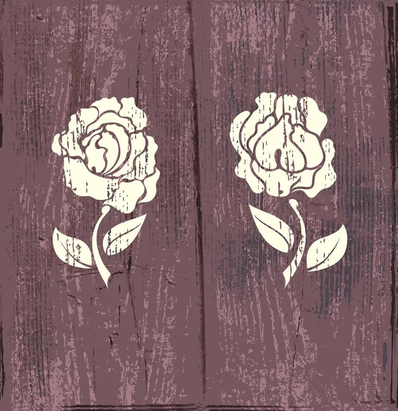 Roses sur la vieille texture en bois — Image vectorielle