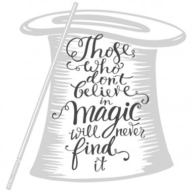 İllüzyonist şapka ve elle çizilmiş yazı