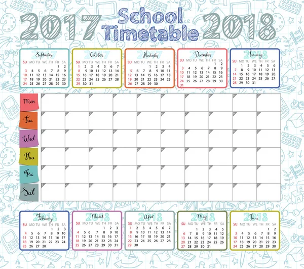 Plantilla horario escolar — Vector de stock