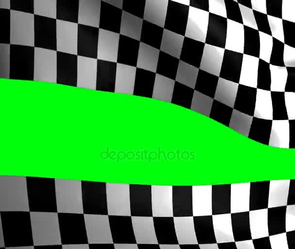 Checkered flag with green stripe — Stock Video