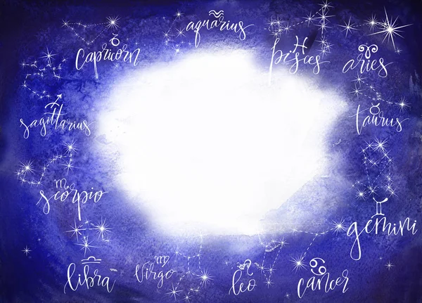 Constelações e signos do zodíaco desenhados à mão — Fotografia de Stock