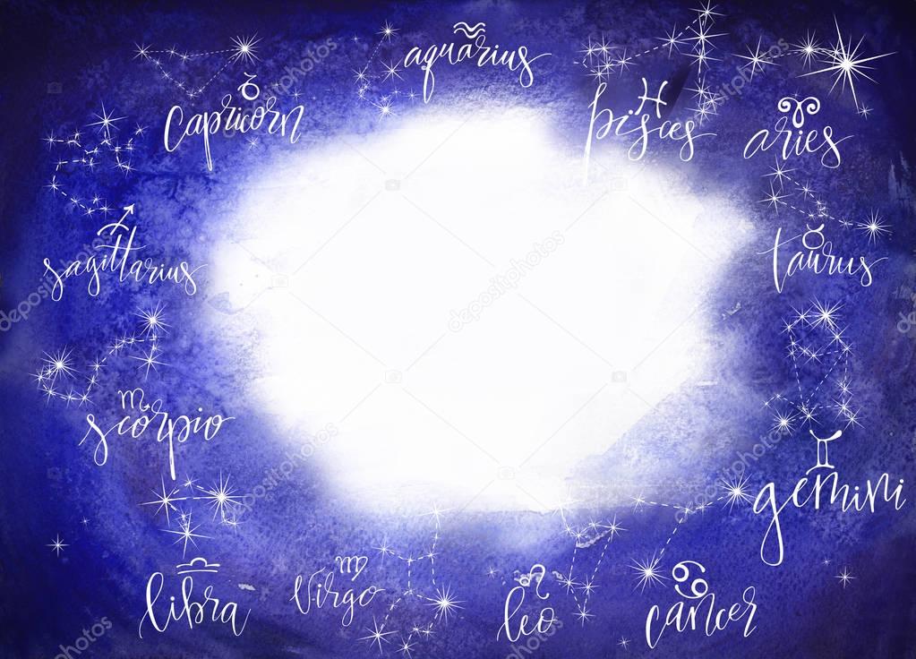 constellations and hand drawn zodiac signs