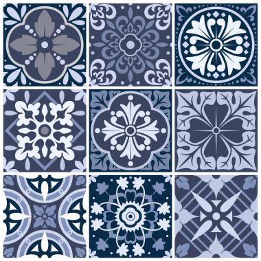 Dokuz sorunsuz soyut desenler kümesi. Dekorasyon ve tasarım öğeleri için döşeme, tekstil, kitap kapakları, üretim, duvar kağıtları.