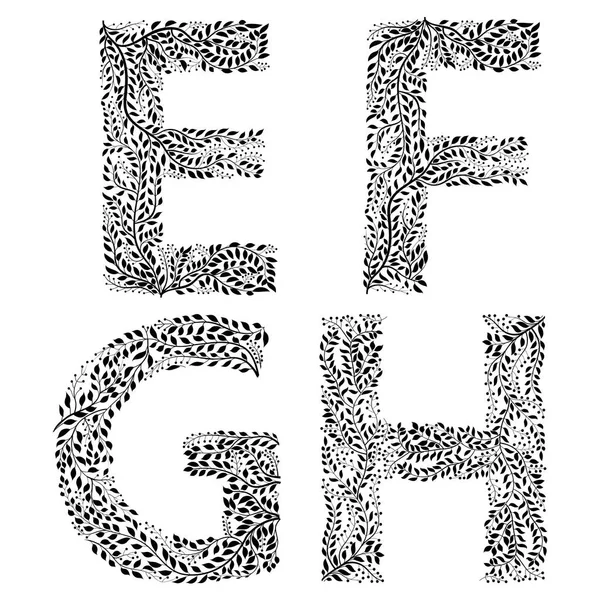 一组字母 用手绘叶子制作 矢量插图 部分收集 — 图库矢量图片