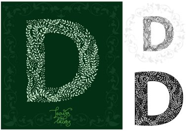 Mektup D yaprakları yapılmış. İlk harf, monogram, logo olarak kullanmak olabilir.