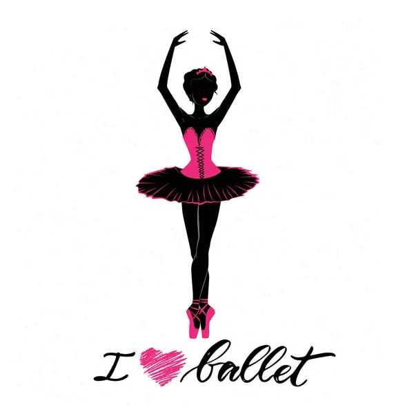 Silhouette Giovane Ballerina Posa Lettering Moderno Amo Balletto Può Essere — Vettoriale Stock