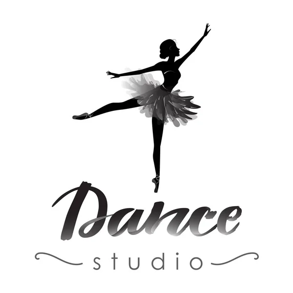 Logo Segno Scritto Mano Balletto Studio Danza Silhouette Giovane Ballerina — Vettoriale Stock