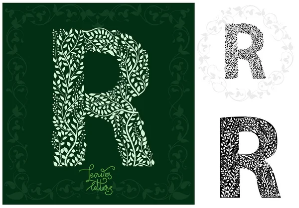 用装饰树叶制作的字母 可以用作初始字母 字母组合 — 图库矢量图片