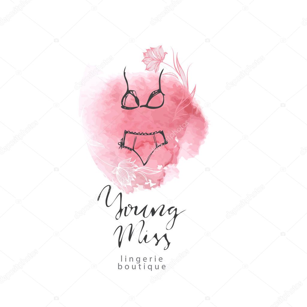 Emblem woman lingerie theme. Vector background for your internet business