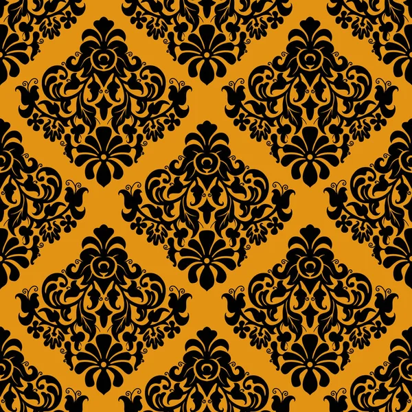 Lyxig dekorativ sömlös mönster på gyllene bakgrund — Stock vektor