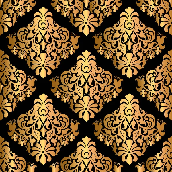 Luxury decorative seamless pattern on black background, — Stock Vector