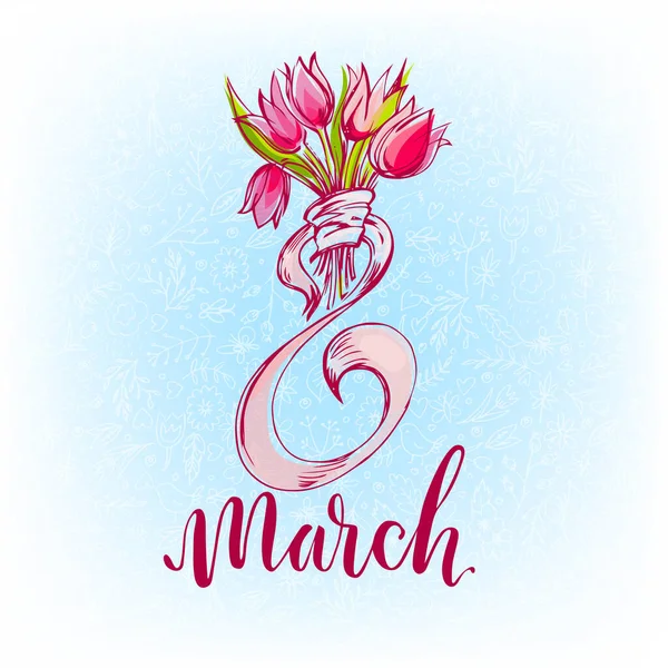 Urlaubskarte mit Tulpen. Internationaler Frauentag. — Stockvektor