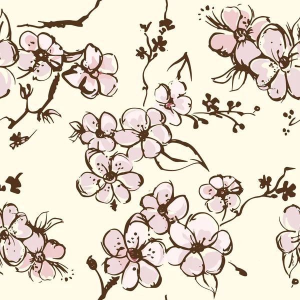 Springtime wallpapper met abrikozenbloesem vector schets — Stockvector