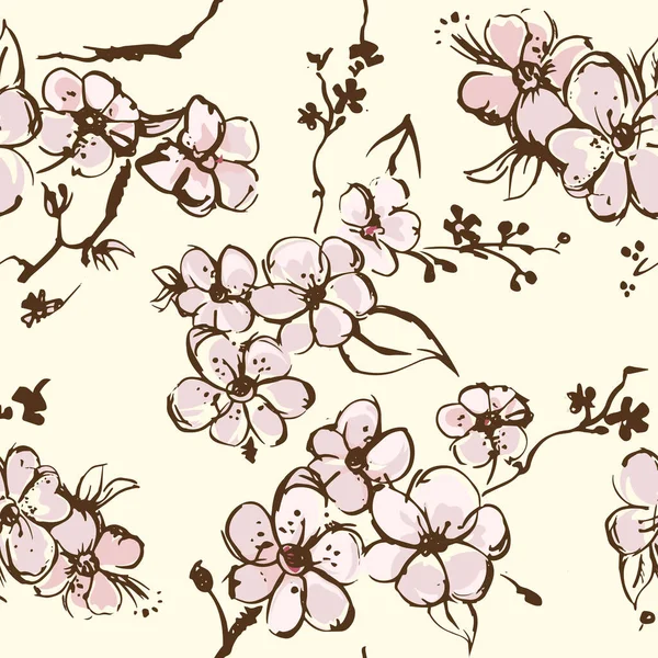 Frühlingswallpapper mit Aprikosenblütenvektorskizze — Stockvektor