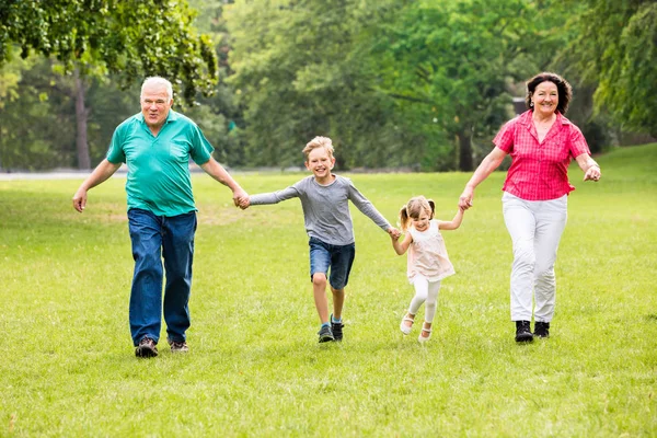 Abuelos y nietos corriendo — Foto de Stock