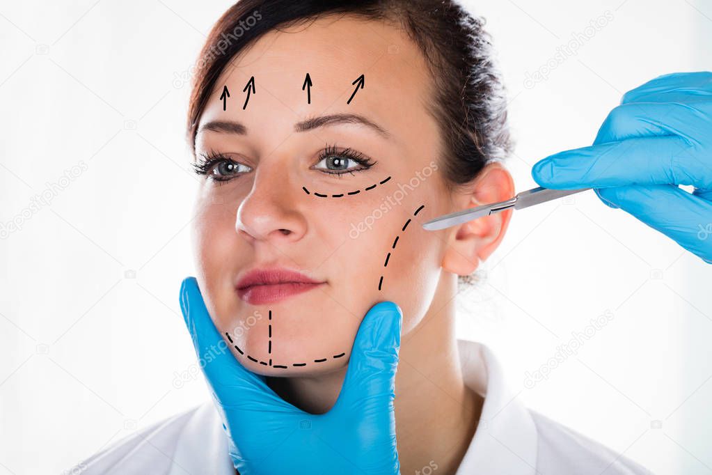 Woman Face With Correction Lines