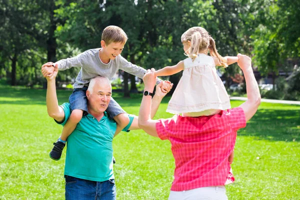 Sırtıma binmek torunları ile — Stok fotoğraf