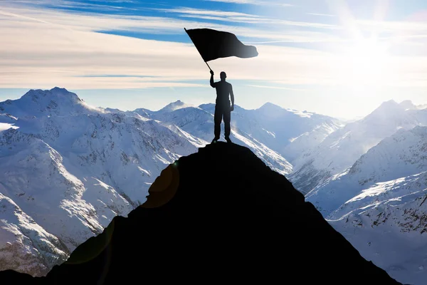 Silhouette Of Man With Flag — Stock Photo, Image