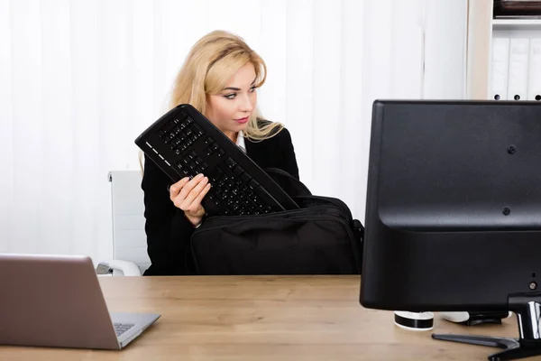 Businesswoman Stealing Keyboard — Stock Photo, Image