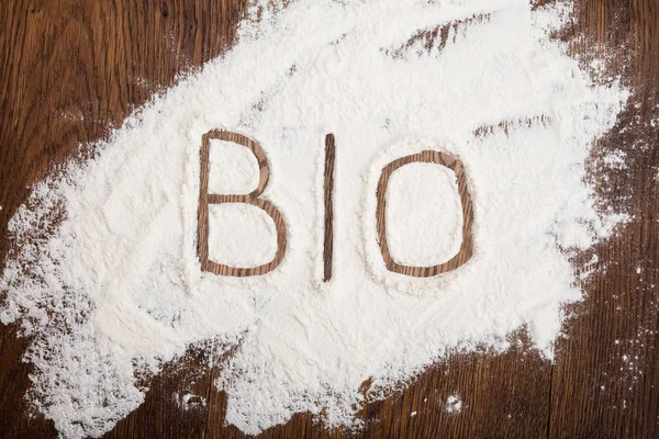 Bio Text Written On Flour — Stock Photo, Image