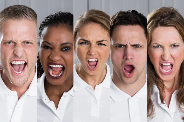 Collage av skrikande människor — Stockfoto