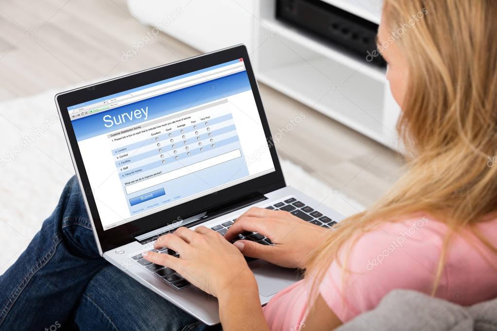 Woman Giving Online Survey