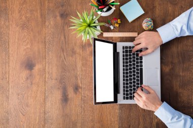 Dizüstü bilgisayarda çalışan işadamının