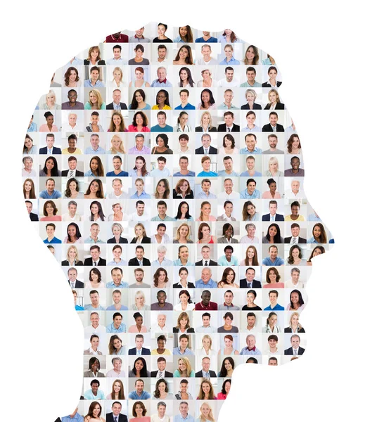 Collage Sovrapposto Persone Sul Viso Umano Sfondo Bianco — Foto Stock
