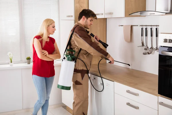 Worker Spraying Insecticide — Stock Photo, Image