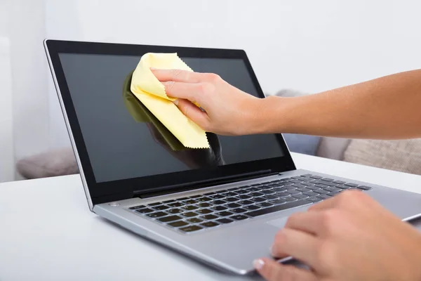 Woman Cleaning Laptop — Stock Photo, Image