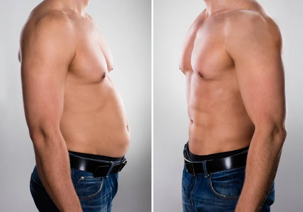Uomo prima e dopo Loosing grasso — Foto Stock
