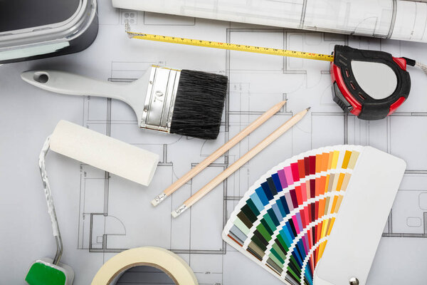 Blueprint With Tools And Equipment