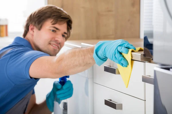 Worker Holding Bottle Spray — Stock Photo, Image