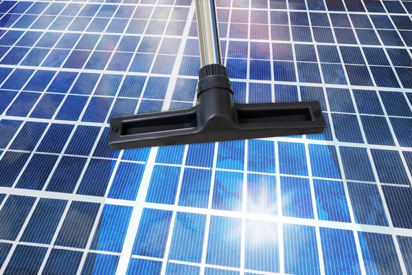 Cleansing Tool On Solar Panel — Stock Photo, Image