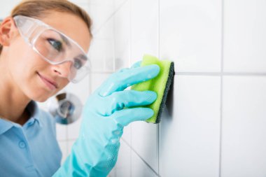Woman Cleaning Wall clipart