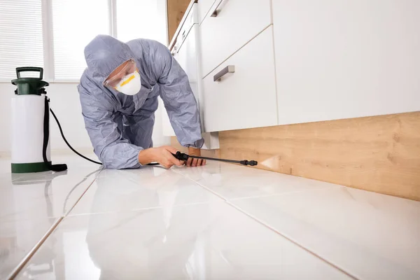 Exterminator Spraying Pesticide — Stock Photo, Image