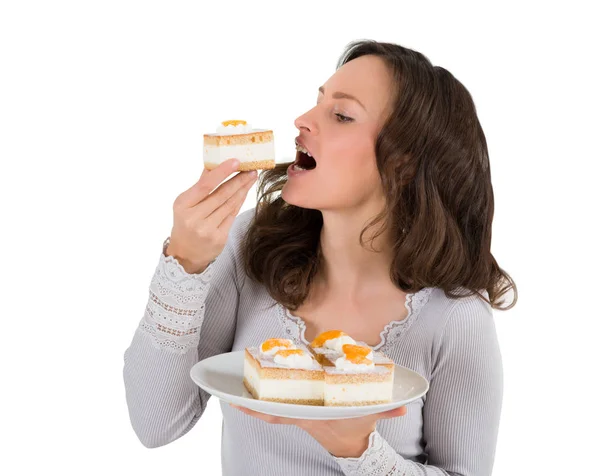 Mulher comer bolo — Fotografia de Stock