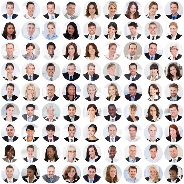 Колаж Різноманітних Багатоетнічних Змішаного Віку Усміхнених Ділових Людей Концепція Командного — стокове фото